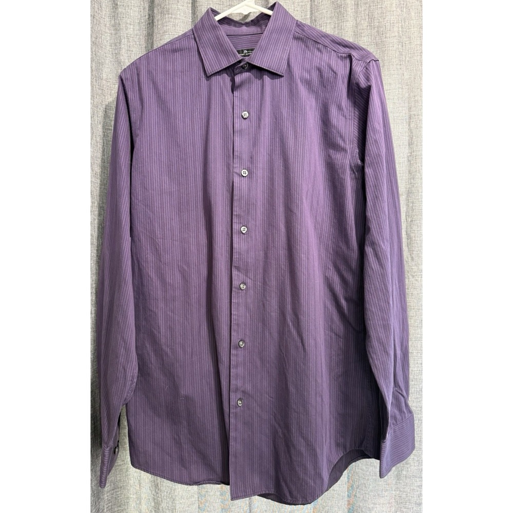 Marc Anthony Long Sleeve Button Down Purple Striped Shirt Slim Fit 15 1/2 34-35 - Picture 1 of 7